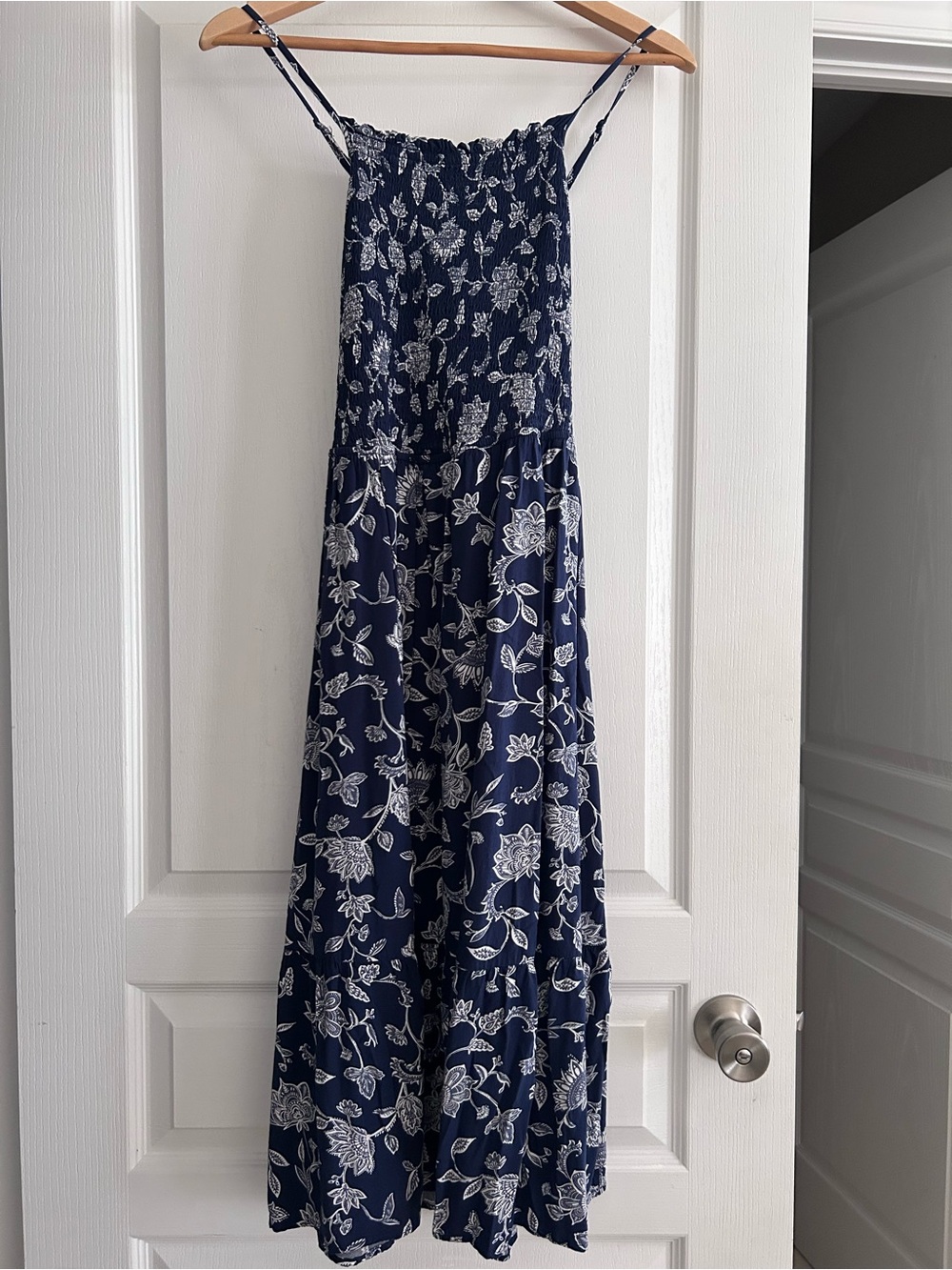 Reitmans Navy and White Floral Sundress with Smocked Bodice